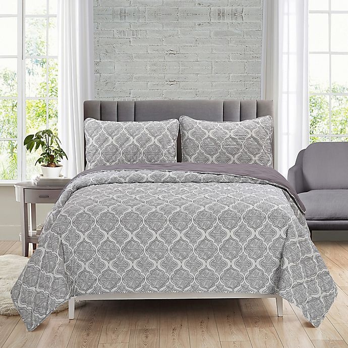 slide 1 of 1, Ellen Tracy Agra Reversible Full/Queen Quilt Set - Grey, 3 ct