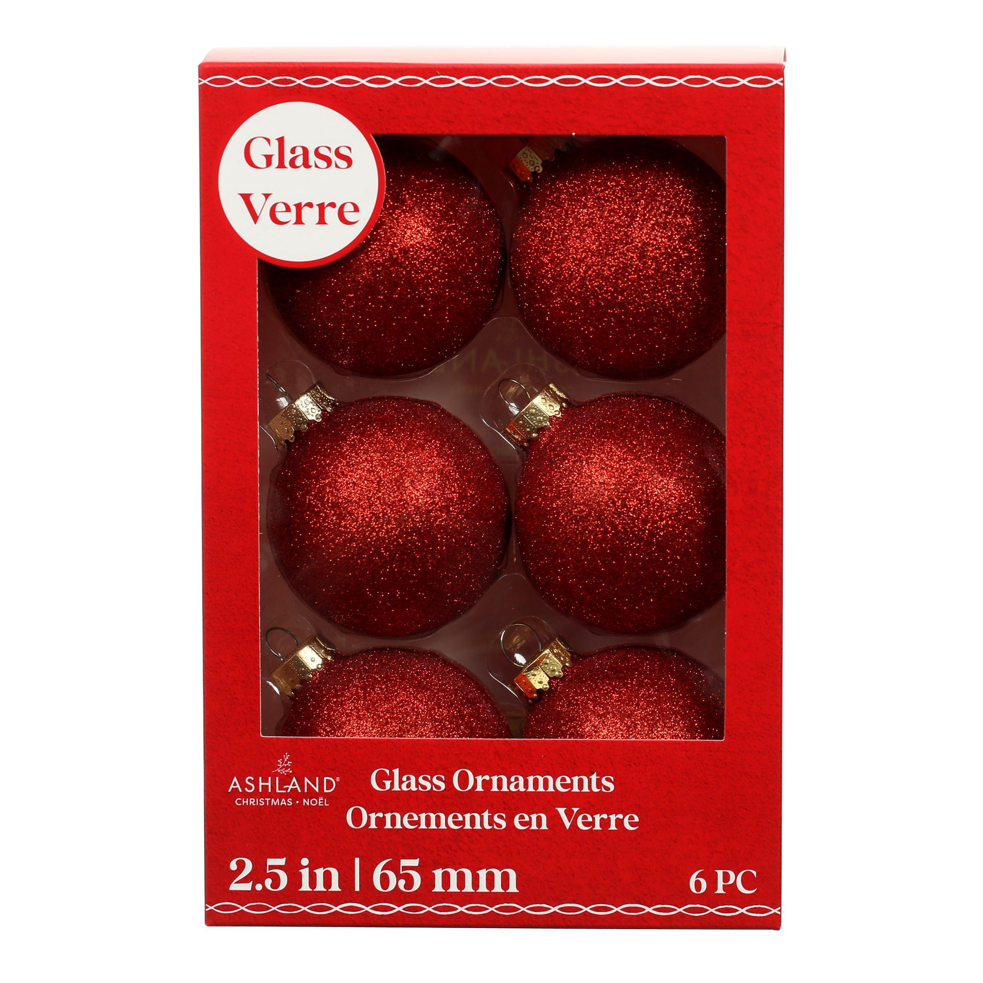 slide 2 of 3, 6 Pack 2.5" Red Glitter Glass Ball Ornaments By Ashland, 6 ct