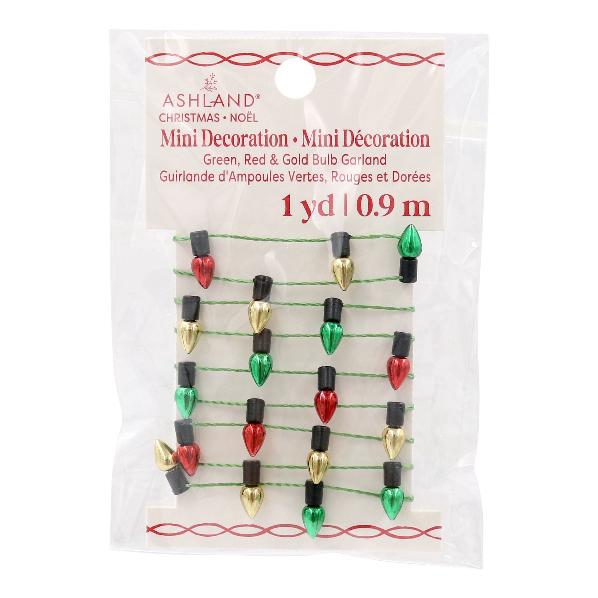 slide 4 of 5, Mini Green, Red & Gold Bulb Garland Decoration By Ashland, 1 yd