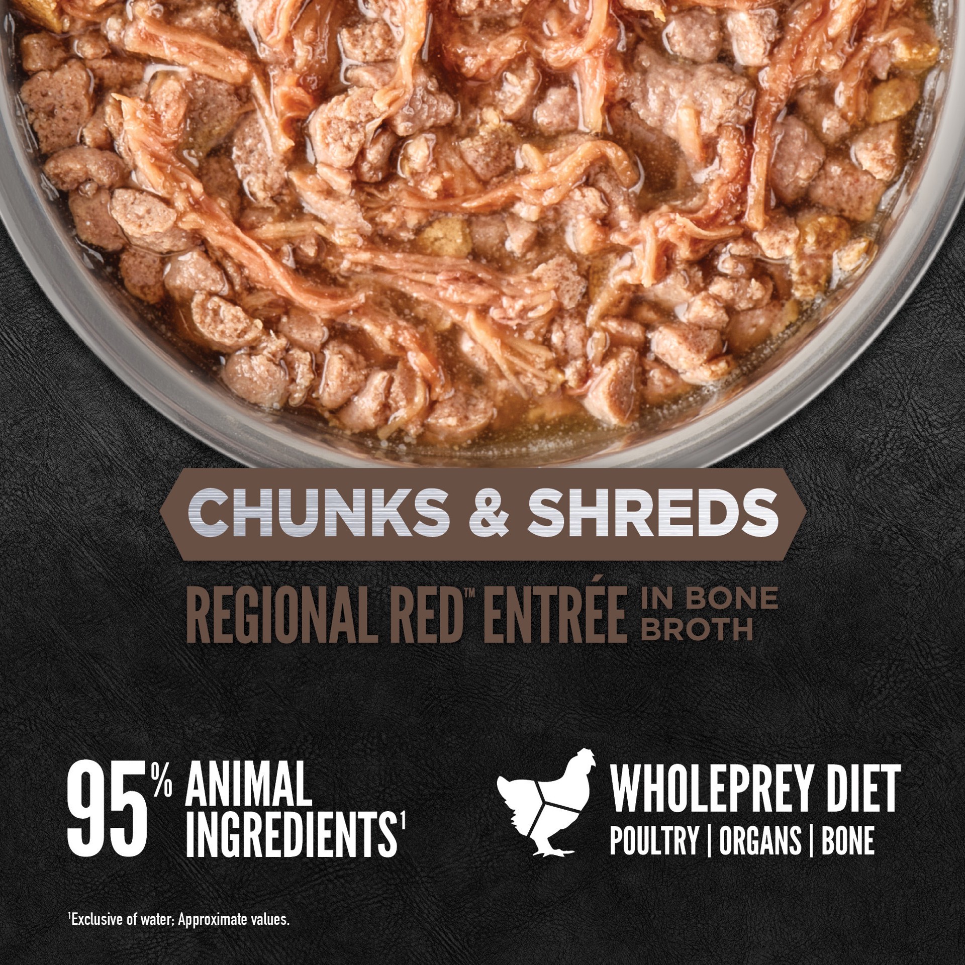 slide 2 of 2, ORIJEN Chunks & Shreds Regional Red Entrée, 3oz, case of 12 cans, 3 oz