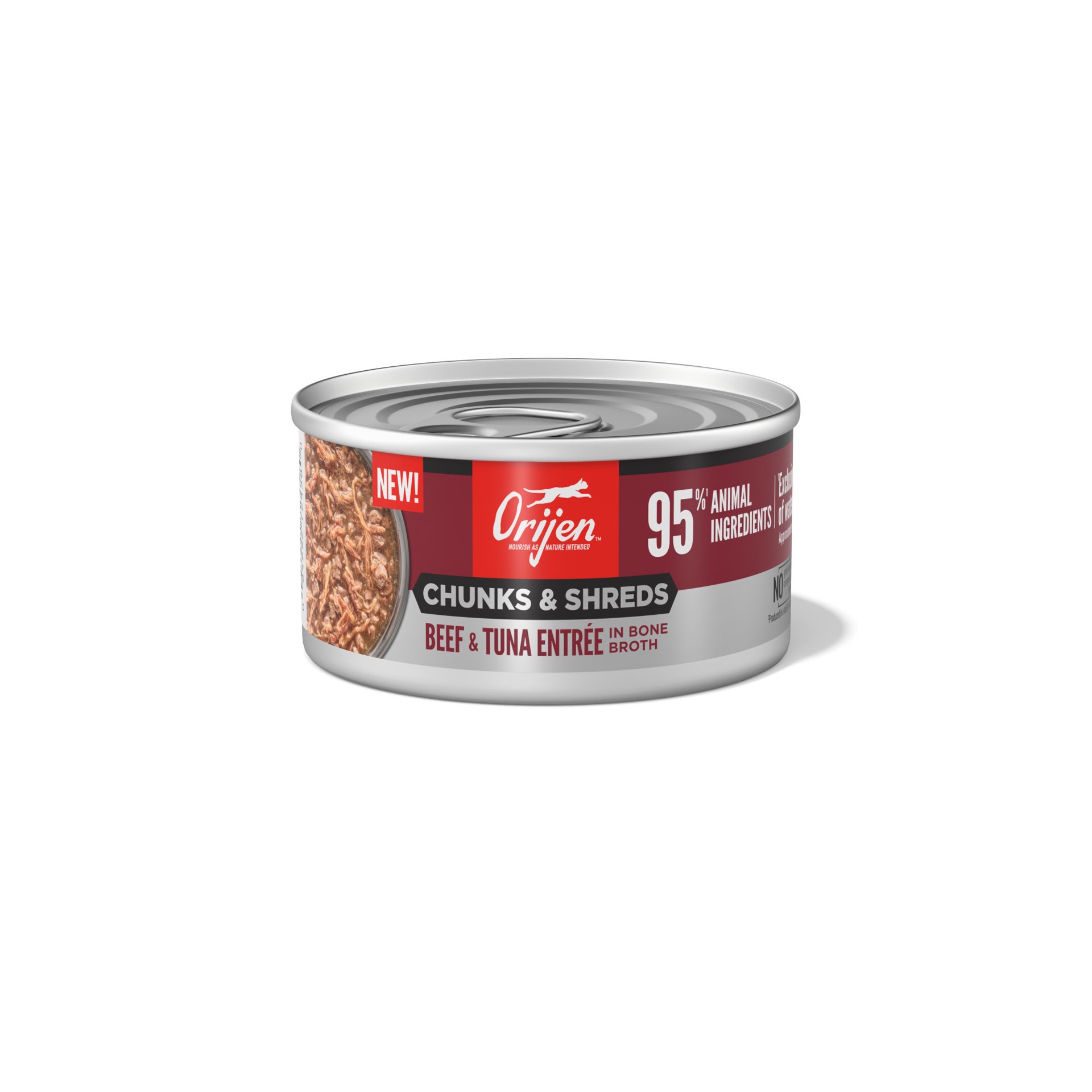 slide 1 of 2, ORIJEN Chunks & Shreds Beef & Tuna Entrée, 3oz, case of 12 cans, 3 oz