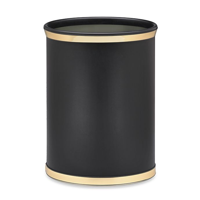 slide 1 of 1, Kraftware Sophisticates Black Wastebasket with Metallic Bands - Polished Gold Brass, 1 ct