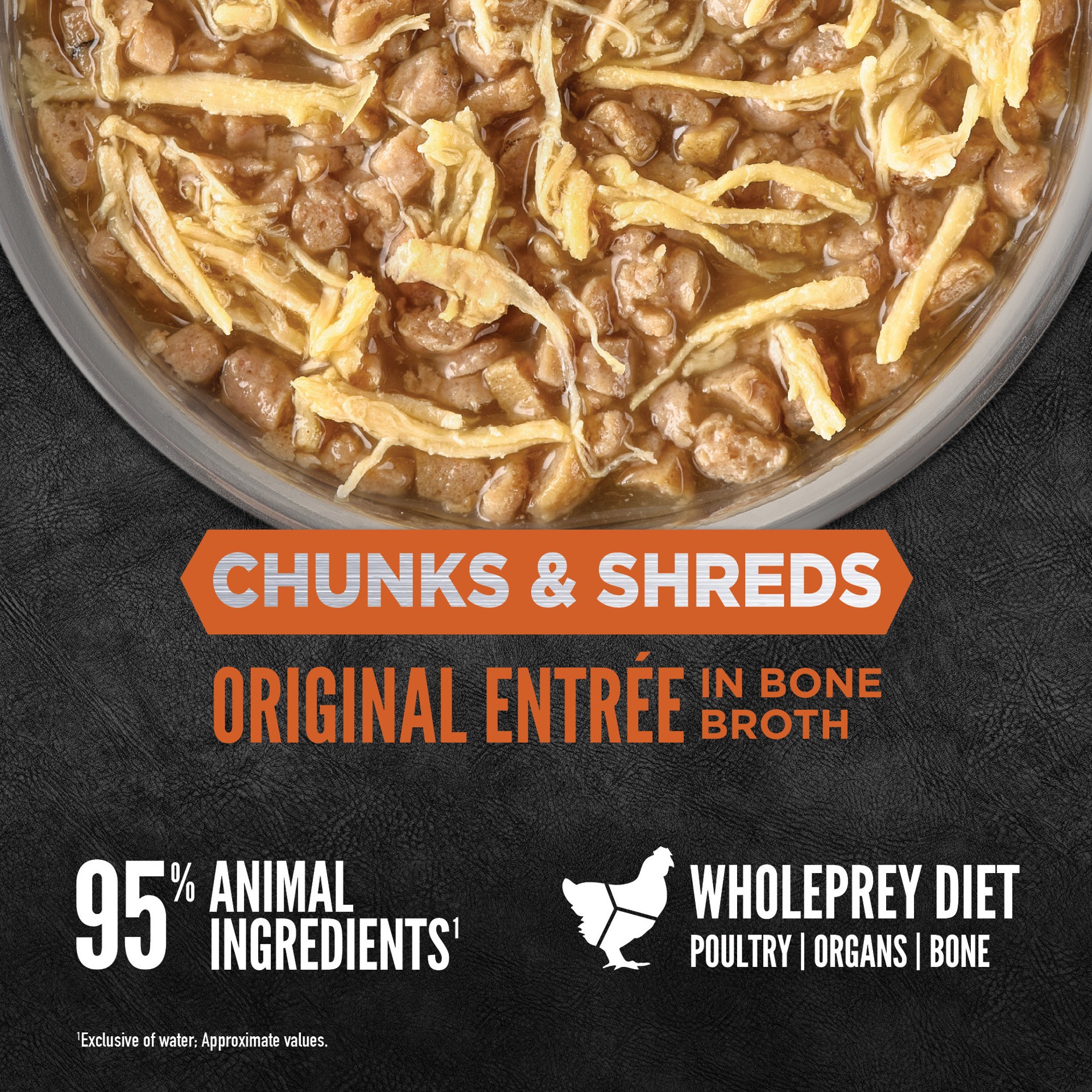 slide 2 of 2, ORIJEN Chunks & Shreds Original Entrée, 3oz, case of 12 cans, 3 oz