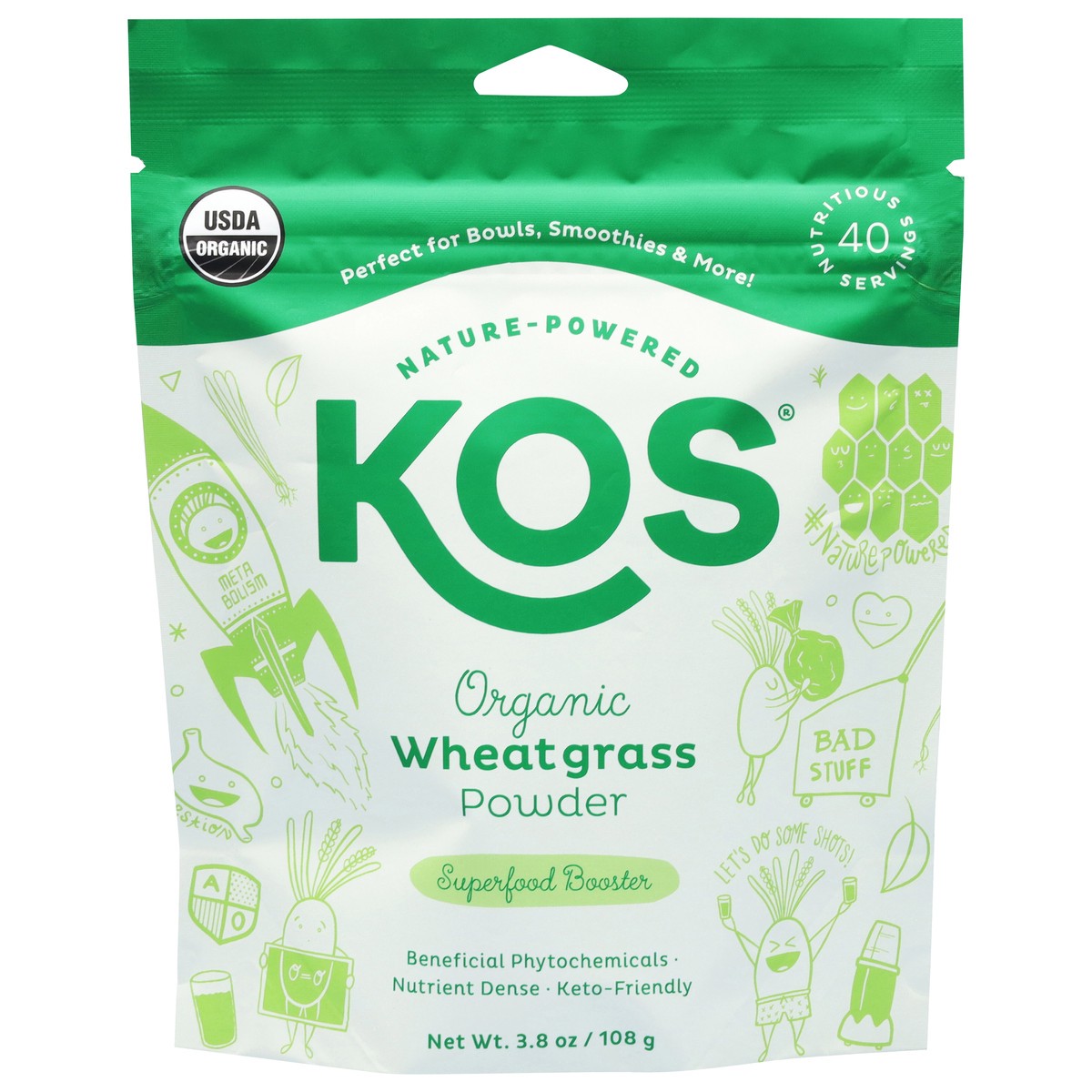 slide 1 of 9, KOS Organic Wheatgrass Powder 3.8 oz, 3.80 oz
