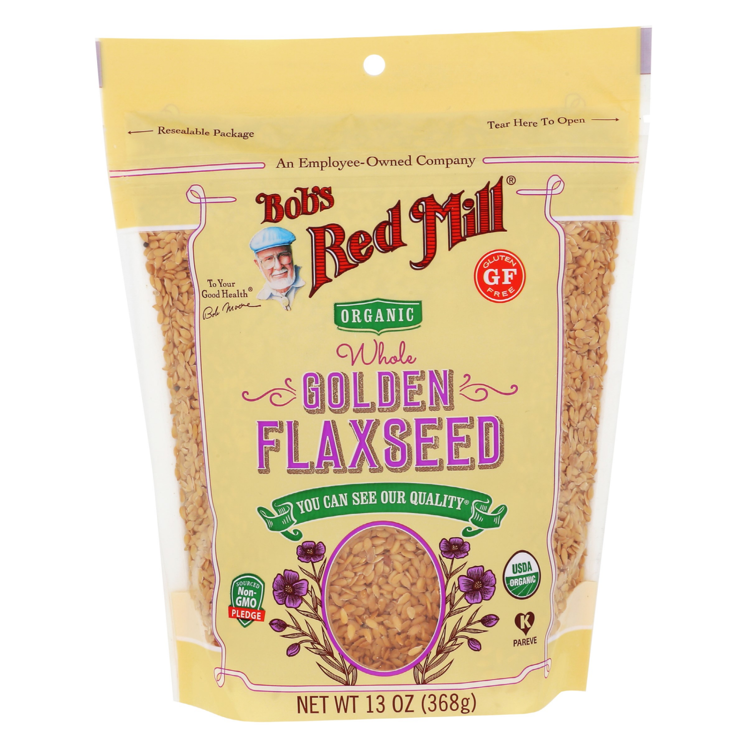 slide 1 of 3, Bob's Red Mill Organic Whole Golden Flaxseed 13 oz, 13 oz