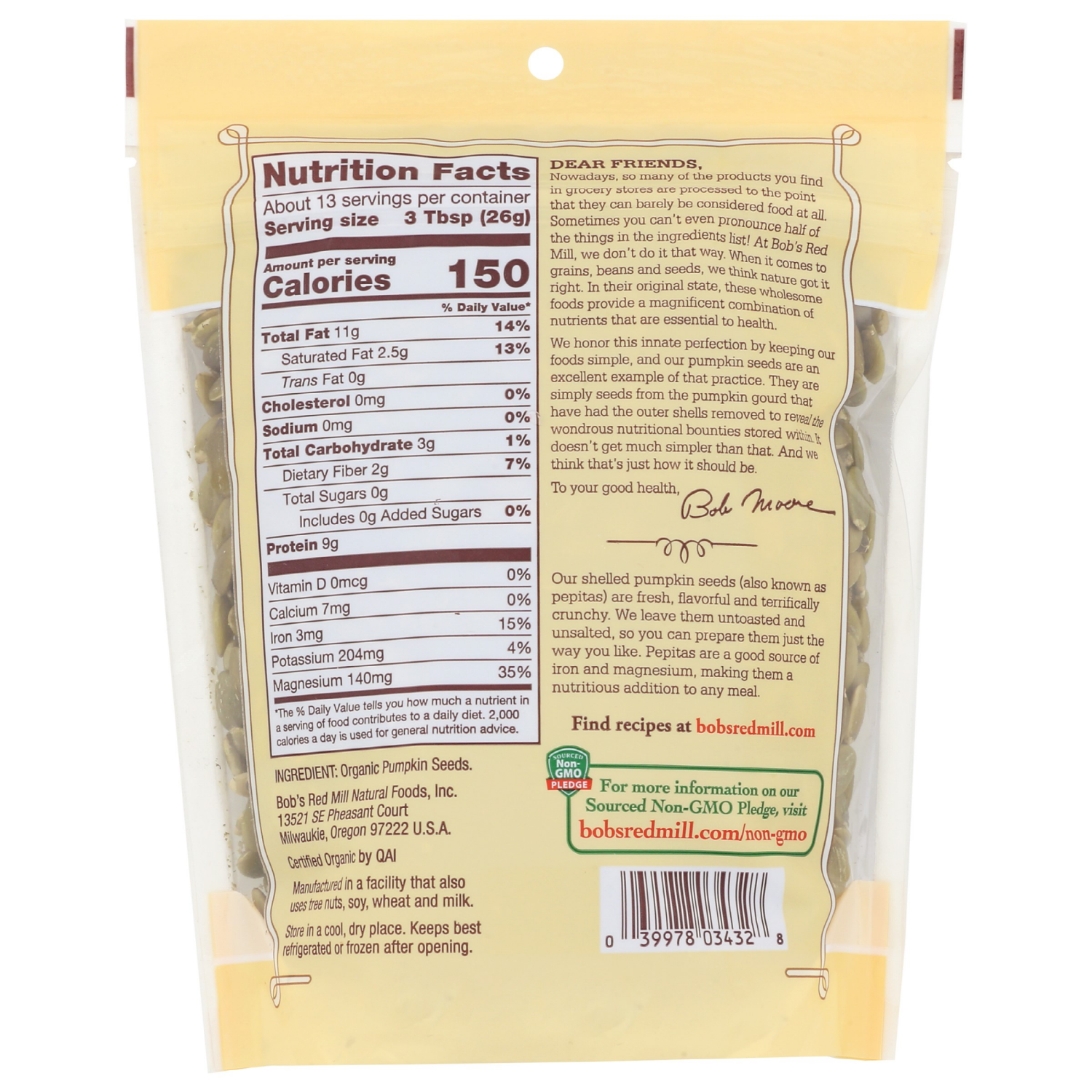 slide 2 of 3, Bob's Red Mill Organic Gluten Free Pumpkin Seeds, 1 ct