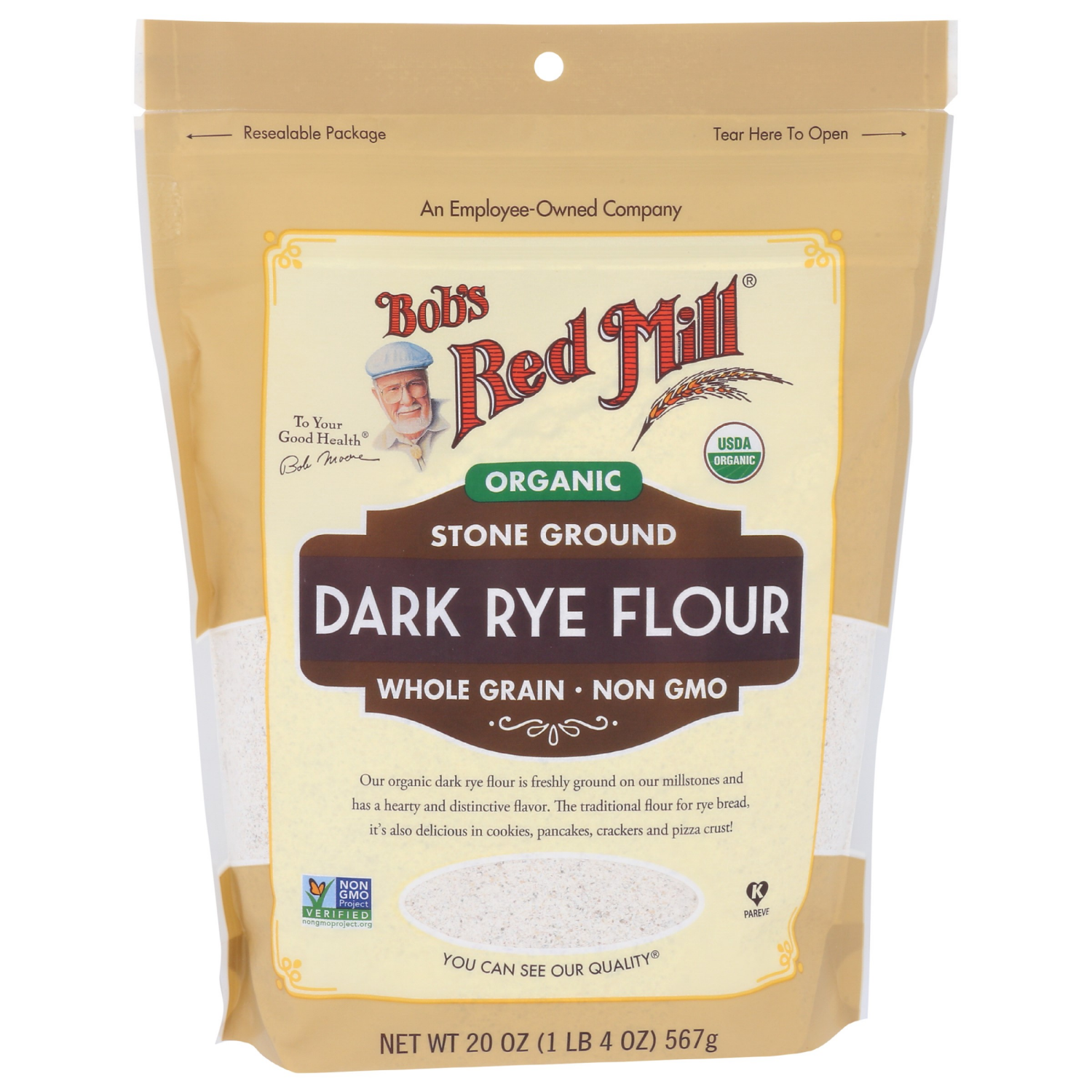 slide 1 of 3, Bob's Red Mill Stone Ground Organic Dark Rye Flour 20 oz, 20 oz