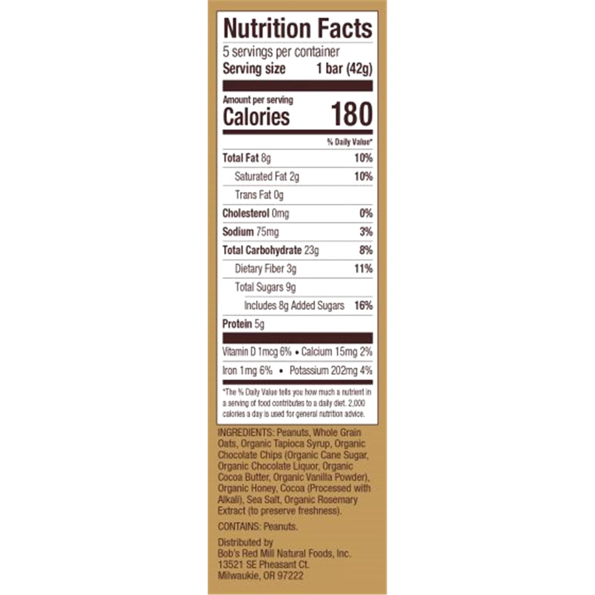 slide 2 of 2, Bob's Red Mill Peanut Butter Chocolate & Oats Bars 5 - 1.48 oz Bars, 5 ct