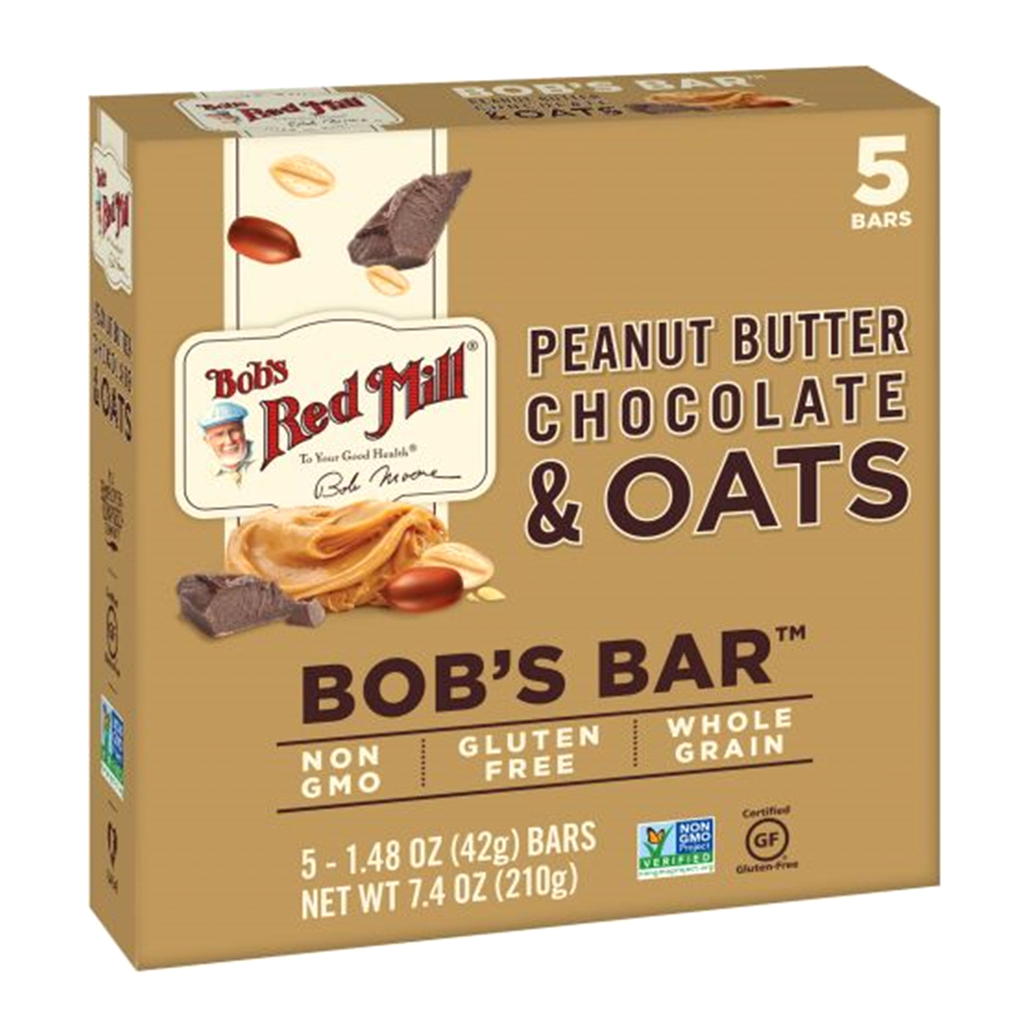 slide 1 of 2, Bob's Red Mill Peanut Butter Chocolate & Oats Bars 5 - 1.48 oz Bars, 5 ct