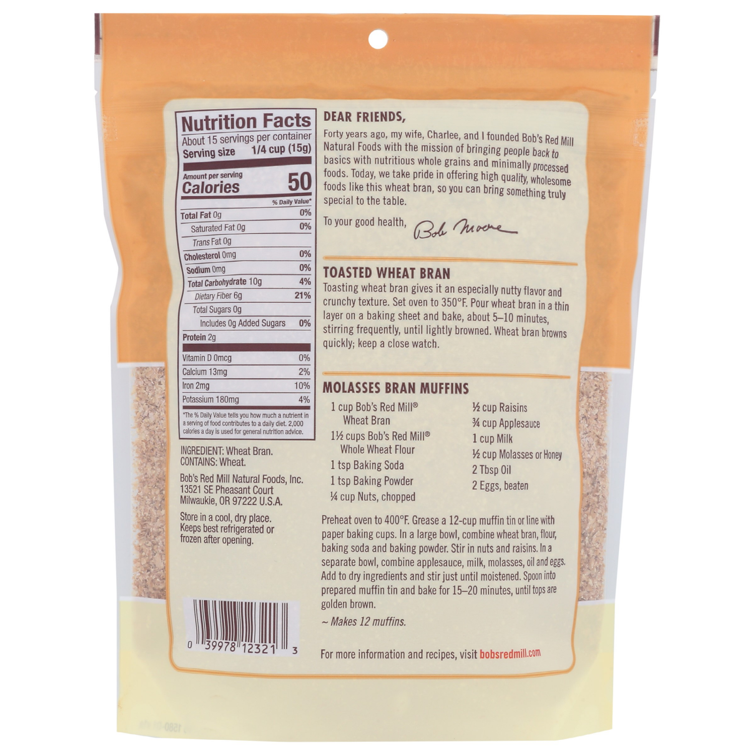 slide 2 of 3, Bob's Red Mill Wheat Bran 8 oz, 8 oz