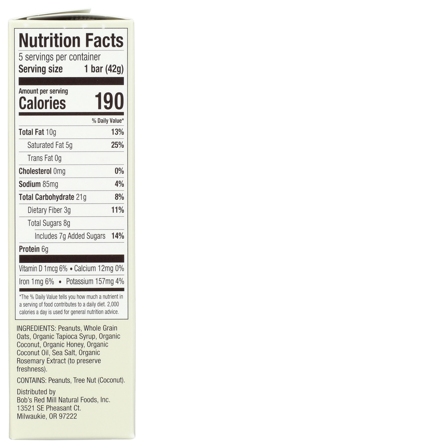 slide 2 of 2, Bob's Red Mill Peanut Butter Coconut & Oats Bob's Bar 5 - 1.48 oz Bars, 5 ct