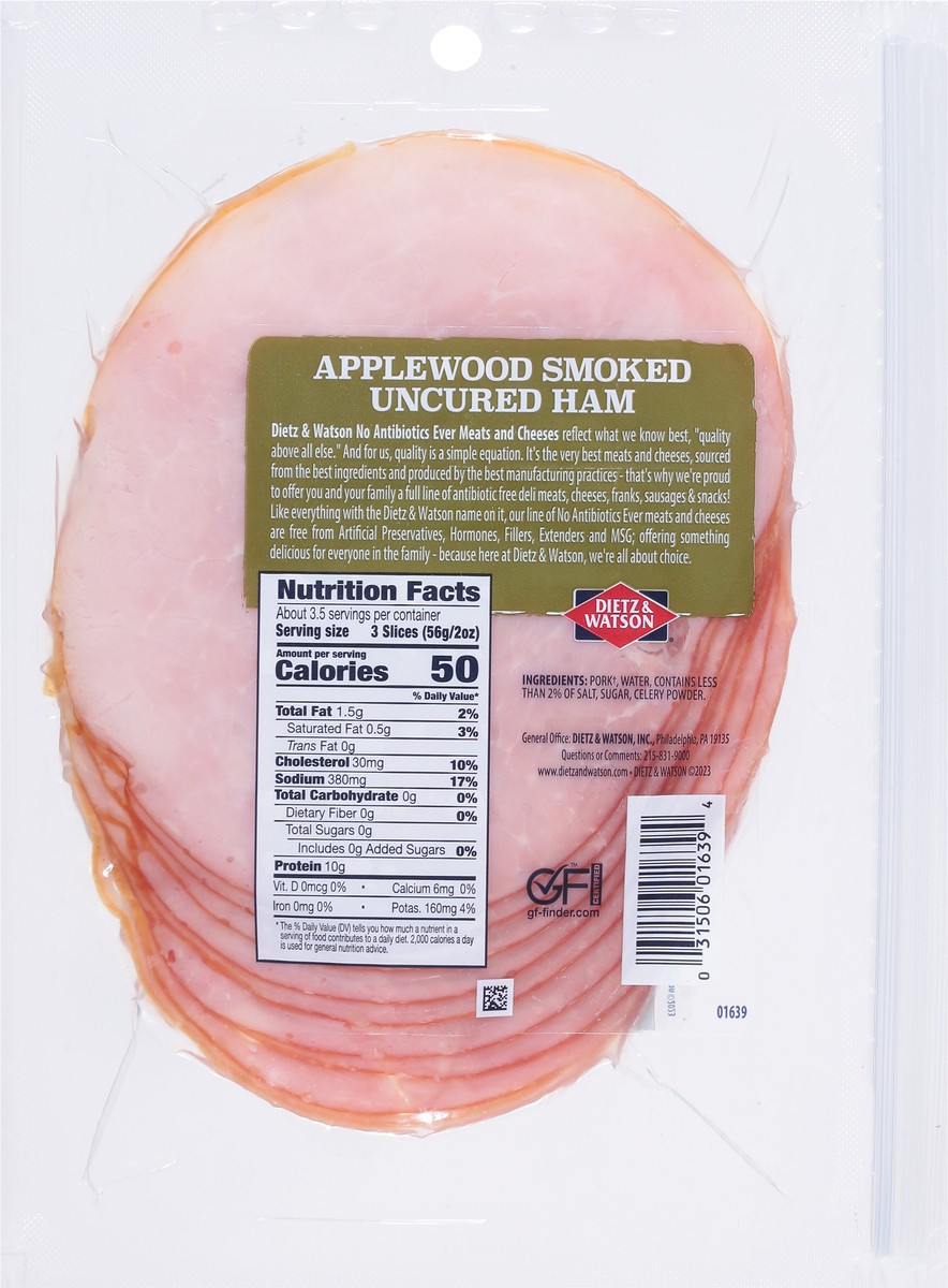 slide 9 of 9, Dietz & Watson Uncured Applewood Smoked Ham 7 oz, 7 oz
