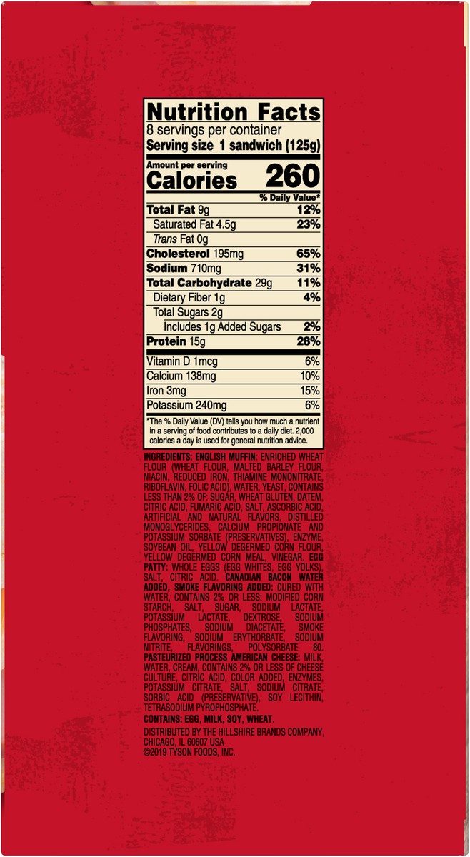 slide 12 of 12, Jimmy Dean Canadian Bacon, Whole Egg & Cheese English Muffin, 997.90 g