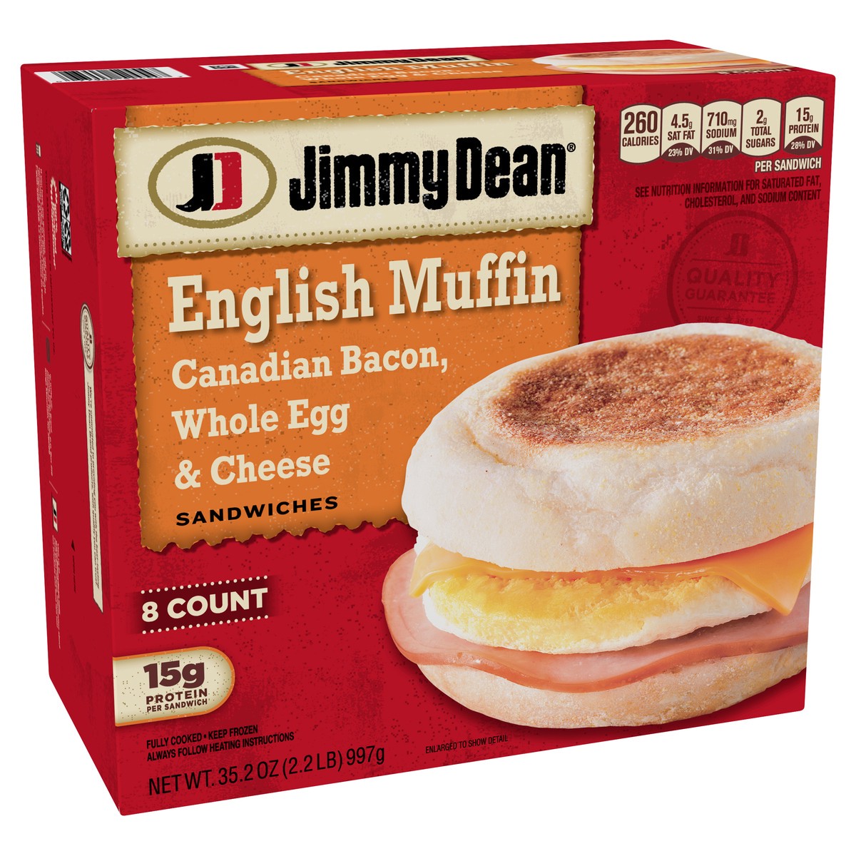 slide 1 of 12, Jimmy Dean Canadian Bacon, Whole Egg & Cheese English Muffin, 997.90 g