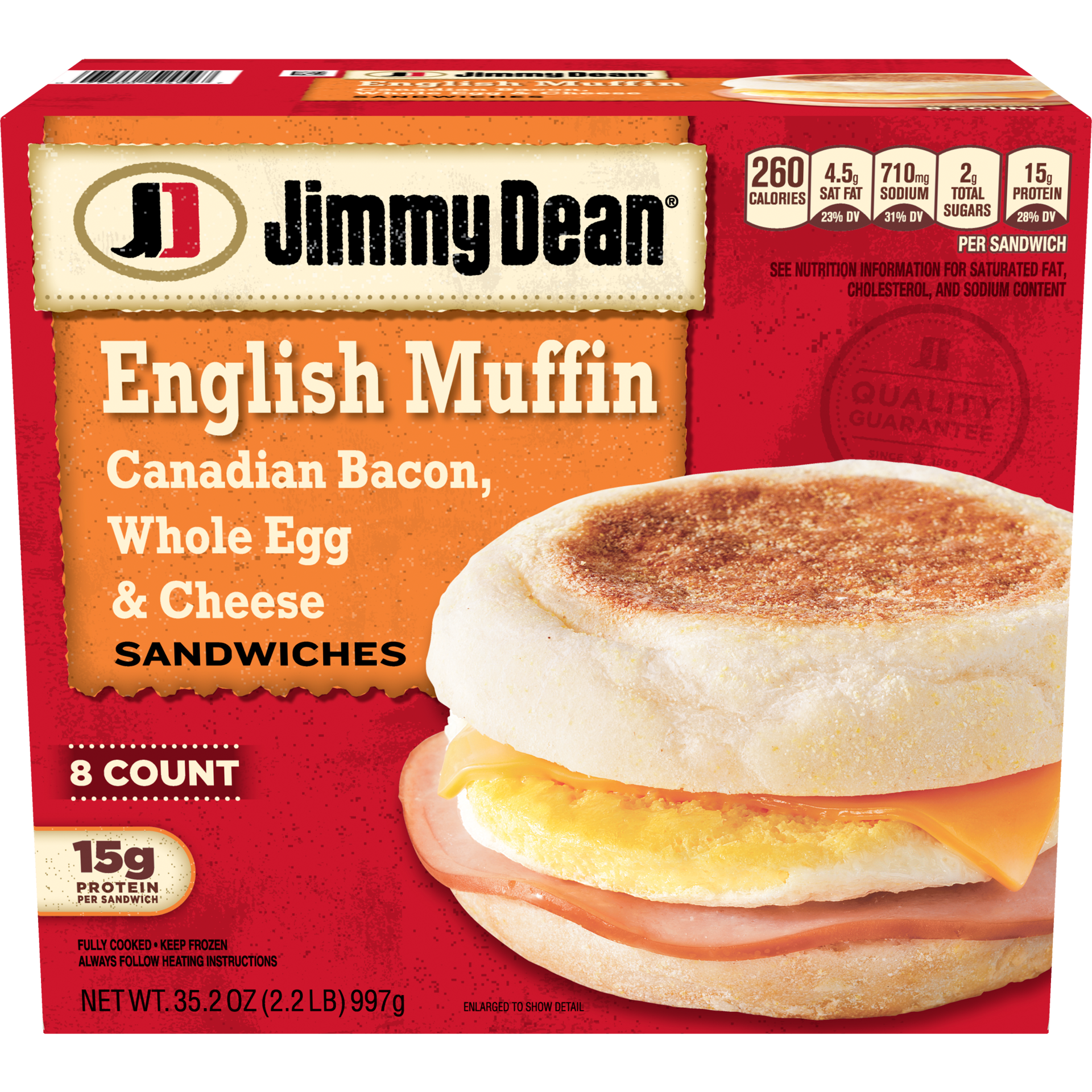 slide 1 of 12, Jimmy Dean Canadian Bacon, Whole Egg & Cheese English Muffin, 997.90 g