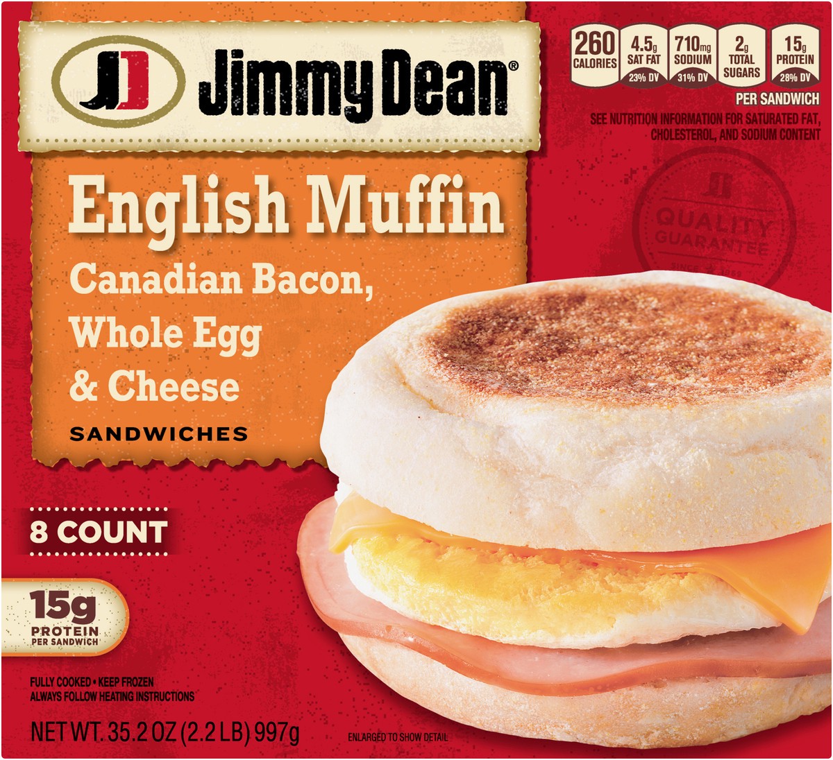 slide 11 of 12, Jimmy Dean Canadian Bacon, Whole Egg & Cheese English Muffin, 997.90 g