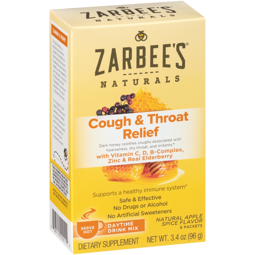 slide 2 of 6, Zarbee's Naturals Cough & Throat Relief Daytime Drink Mix Powder - Apple Spice, 6 ct