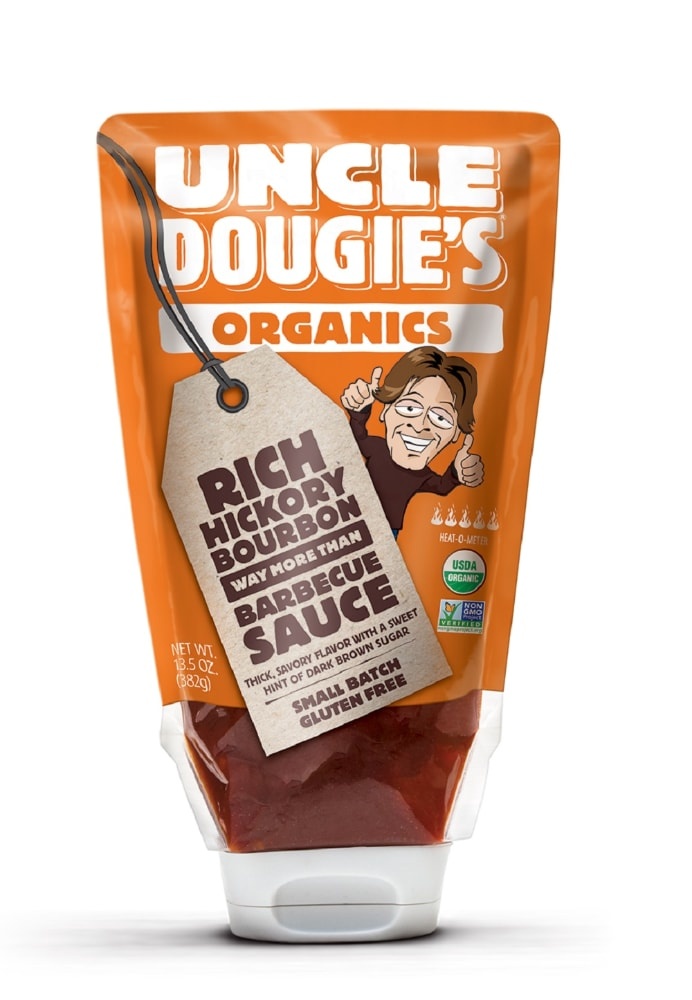 slide 1 of 1, Uncle Dougie's Organic Rich Hickory Bourbon BBQ Sauce , 13.5 oz