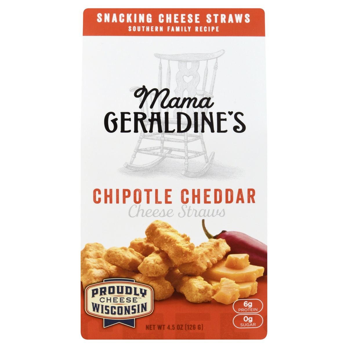 slide 1 of 1, Geraldine's Chipotle Cheddar Cheese Straws, 4.5 oz