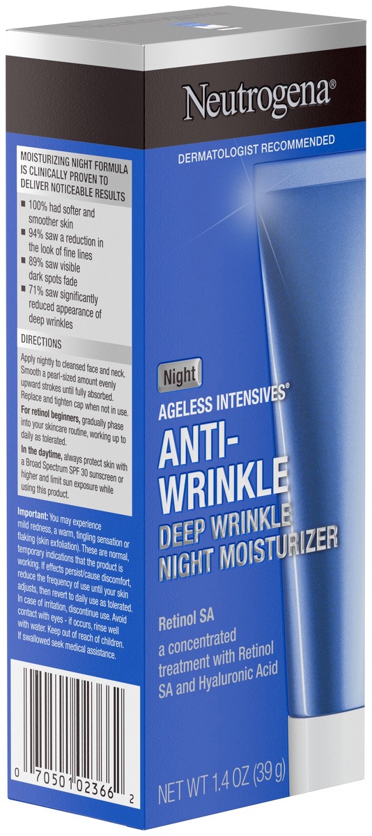 slide 2 of 9, Neutrogena Ageless Intensives Anti-Wrinkle Retinol Face Cream with Hyaluronic Acid, Night Facial Moisturizer Cream with Retinol, Vitamin E, Glycerin, Hyaluronic Acid & Shea Butter, 1.4 oz, 1.4 oz