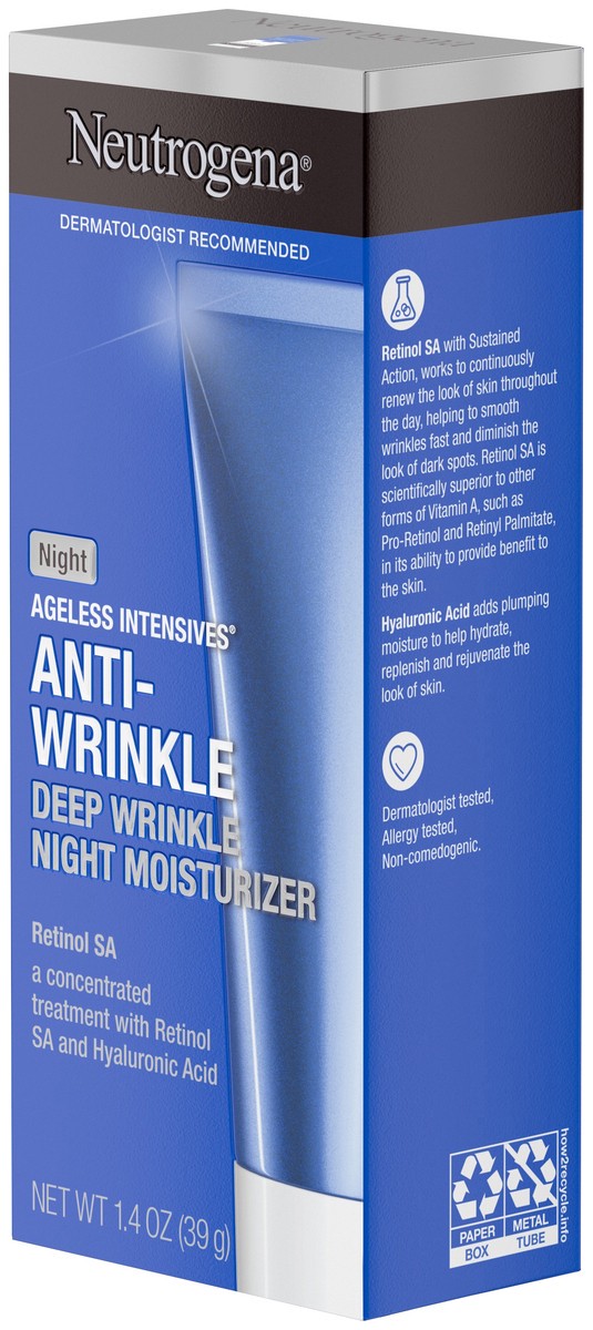 slide 3 of 9, Neutrogena Ageless Intensives Anti-Wrinkle Retinol Face Cream with Hyaluronic Acid, Night Facial Moisturizer Cream with Retinol, Vitamin E, Glycerin, Hyaluronic Acid & Shea Butter, 1.4 oz, 1.4 oz