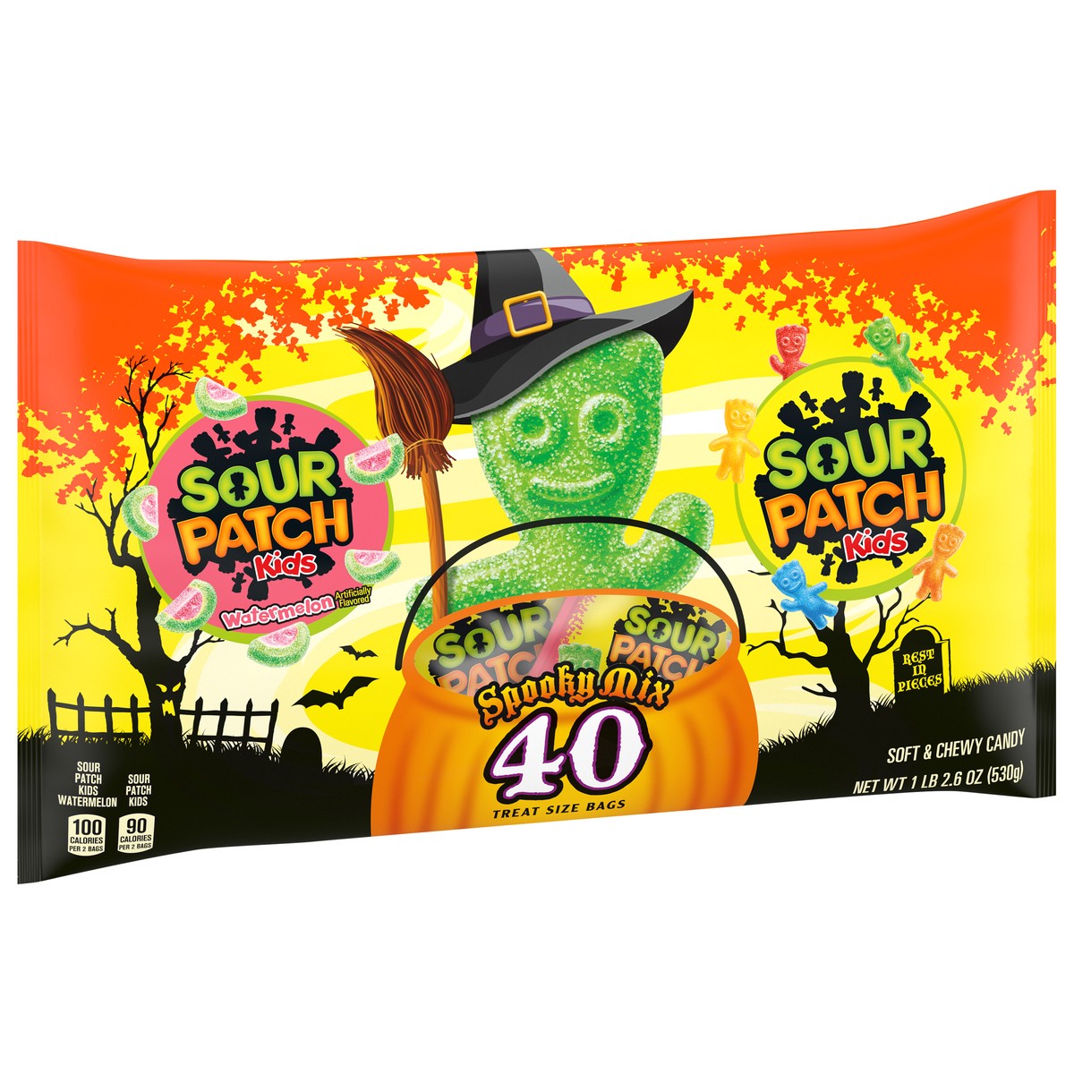 slide 9 of 9, Sour Patch Kids & Sour Patch Watermelon Halloween Candy Variety Pack Treat Size - 40ct, 40 ct