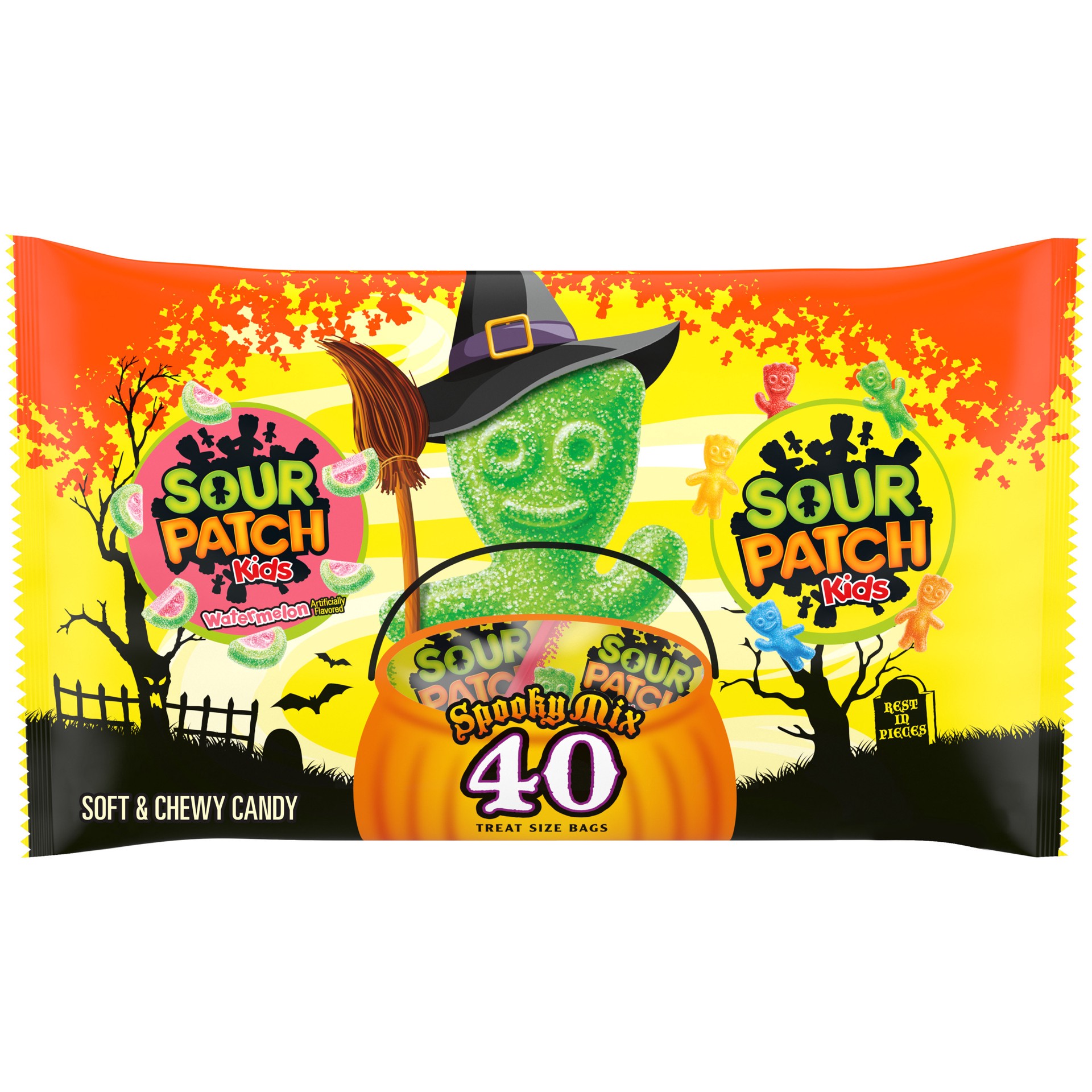 slide 1 of 9, Sour Patch Kids & Sour Patch Watermelon Halloween Candy Variety Pack Treat Size - 40ct, 40 ct