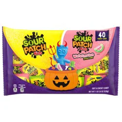 SOUR PATCH KIDS Original & Watermelon Soft & Chewy Gummy Halloween Candy Variety Pack, Bulk Candy, 40 Trick or Treat Bags