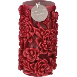 Haven & Key Floral Sculpted Pillar Candle - Red