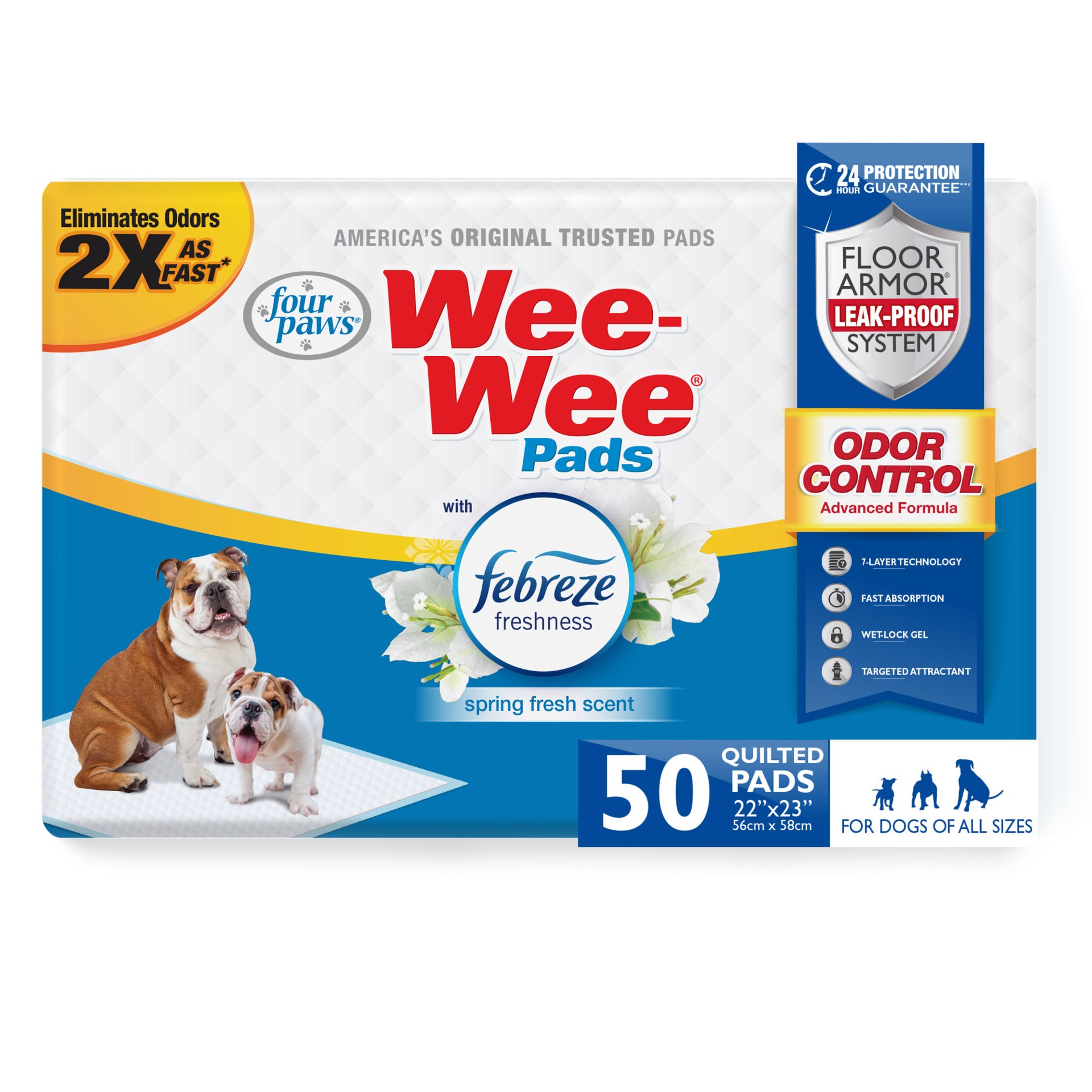 slide 1 of 10, Four Paws Wee-Wee Odor Control with Febreze Freshness Dog Pads - 50ct, 50 ct