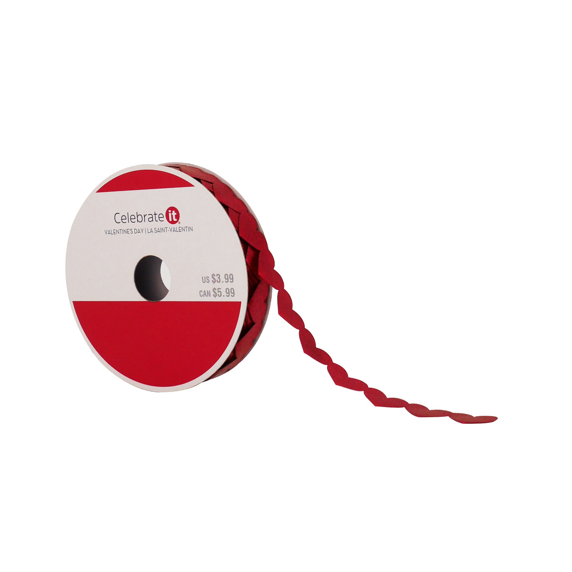 slide 2 of 3, 5/8" X 12ft. Red Die Cut Hearts Satin Ribbon By Celebrate It, 5/8 in x 12 ft