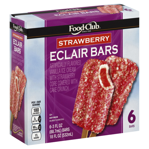 slide 1 of 1, Food Club Strawberry Vanilla Ice Cream Eclair Bars With A Strawberry Core Covered With Cake Crunch, 6 ct