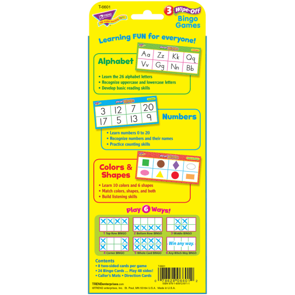 slide 2 of 5, TREND Wipe-Off Bingo Set, Alphabet, Numbers, Colors And Shapes, 1 ct
