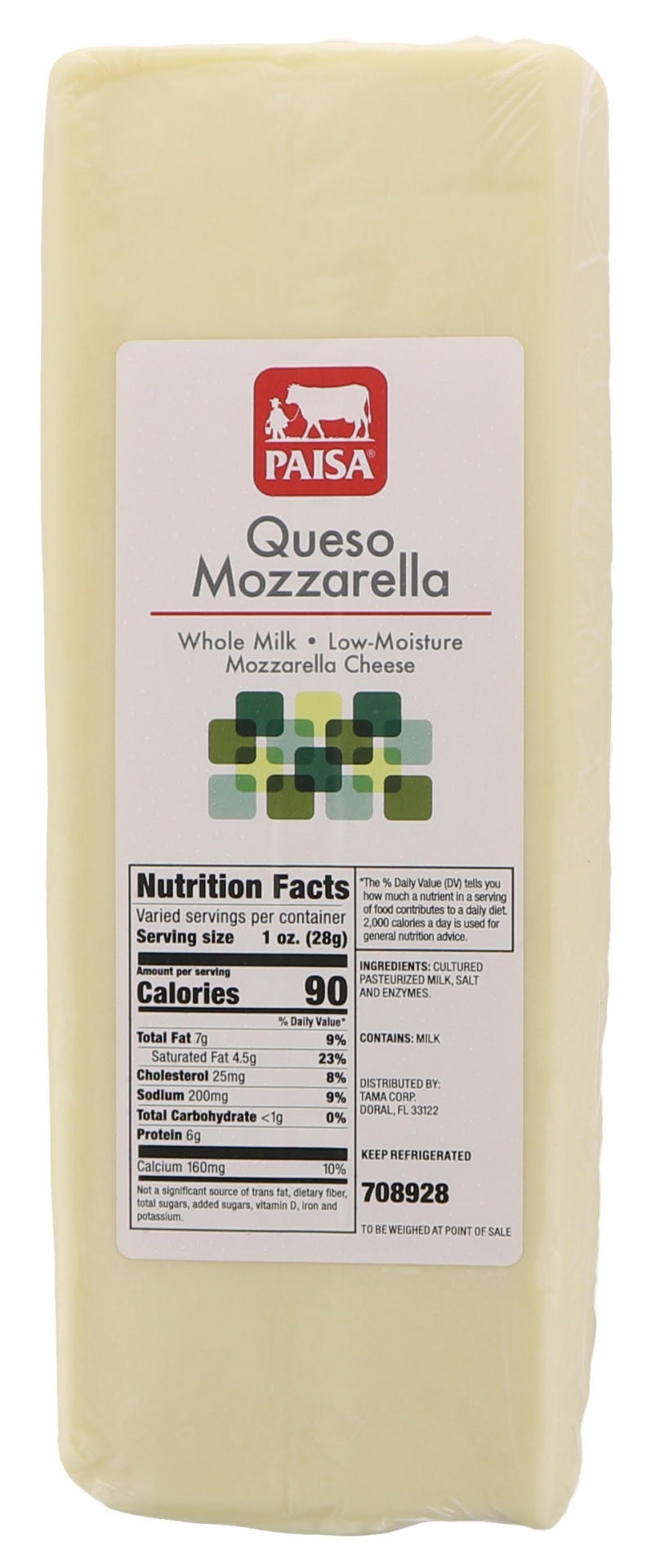 slide 1 of 1, PAISA Queso Mozzarella Cheese, per lb