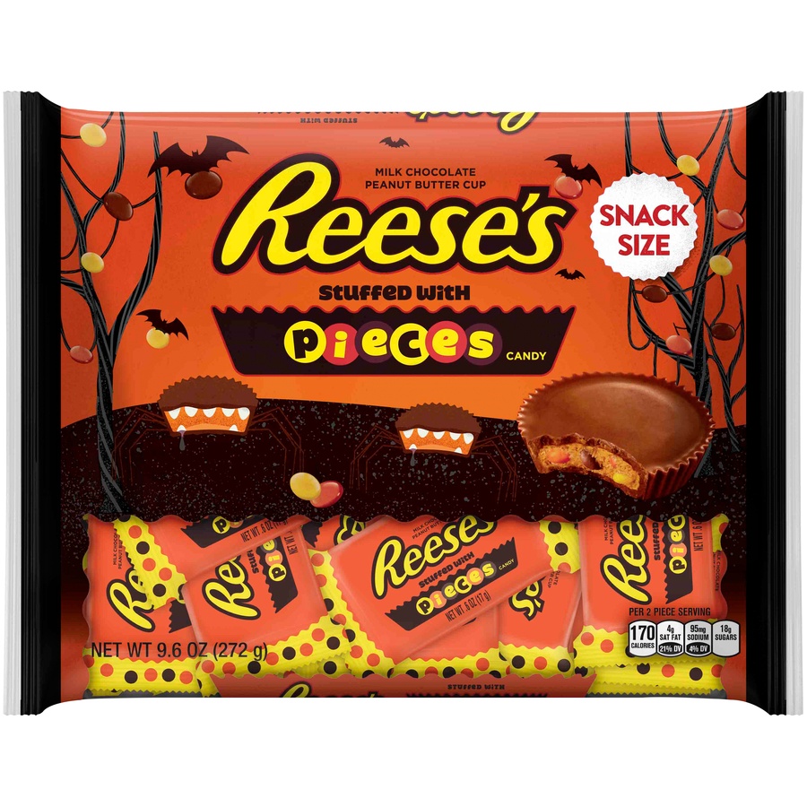 slide 1 of 8, Reese's Reeses Pieces Halloween Snack Size Peanut Butter Cups, 10 oz