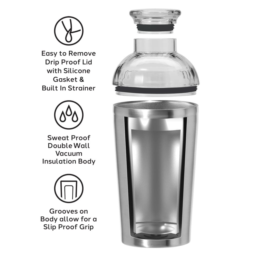 slide 3 of 3, Oggi Groove Double Walled Stainless Steel Cocktail Shaker With Lid, 1 ct
