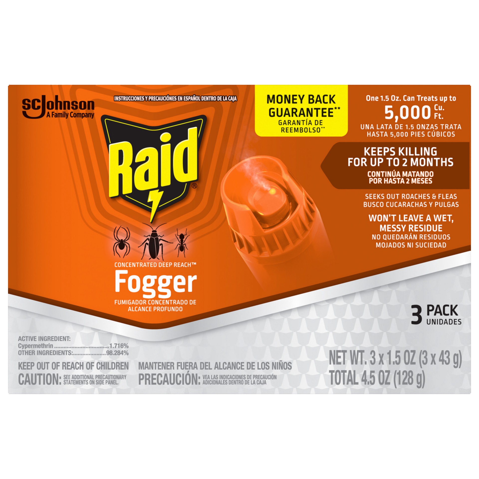 slide 1 of 5, Raid Concentrated Deep Reach Fogger 3 - 1.5 oz Packs, 1.5 oz