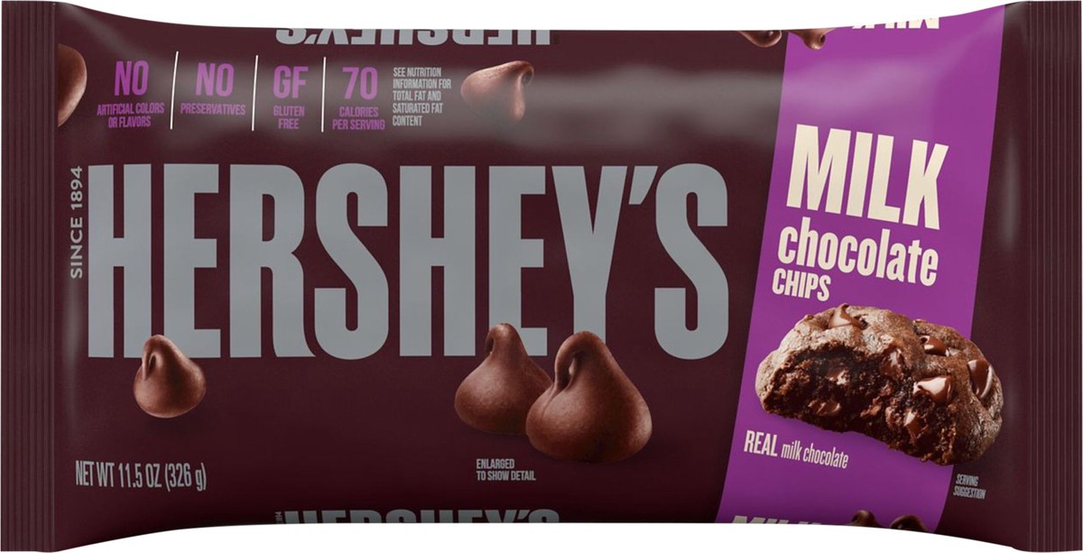 slide 1 of 9, HERSHEY'S Milk Chocolate Chips, Baking Supplies, 11.5 oz, Bag, 11.5 oz