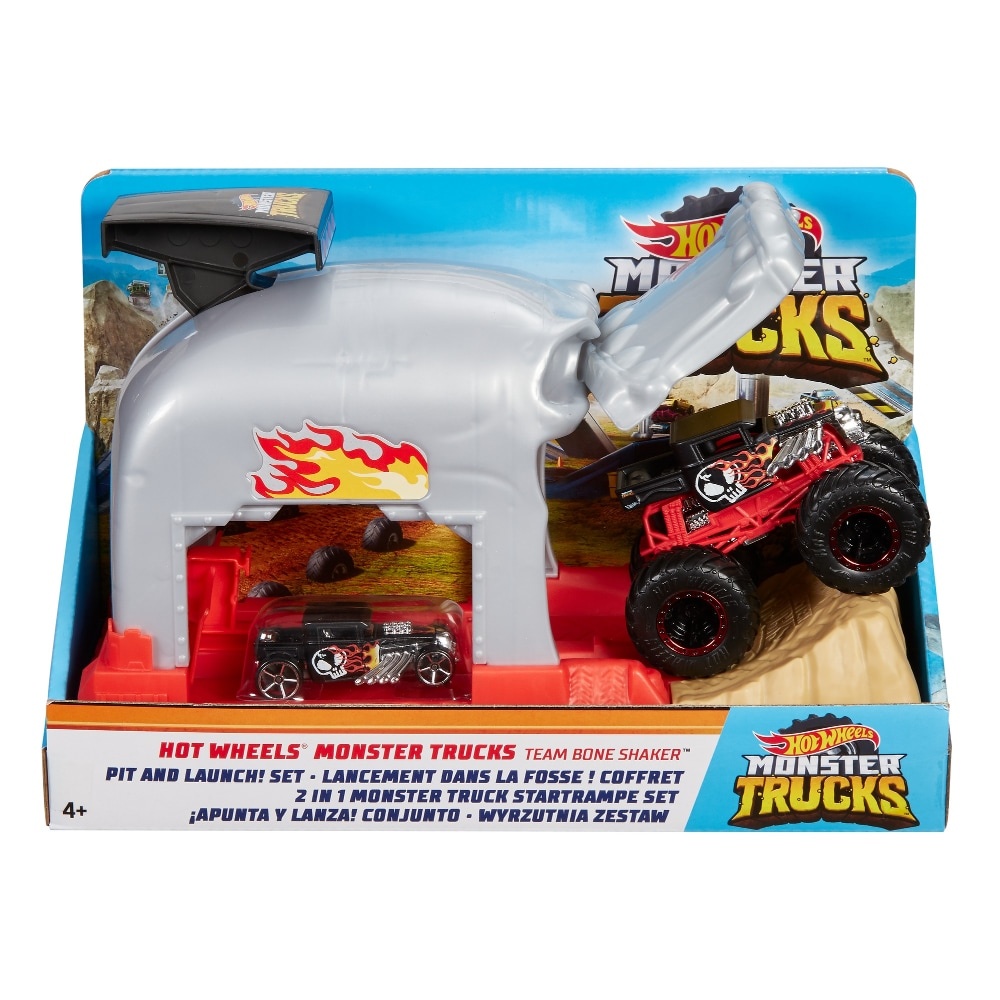 slide 1 of 1, Mattel Hot Wheels Monster Trucks Pit And Launch Bone Shaker Play Set, 1 ct