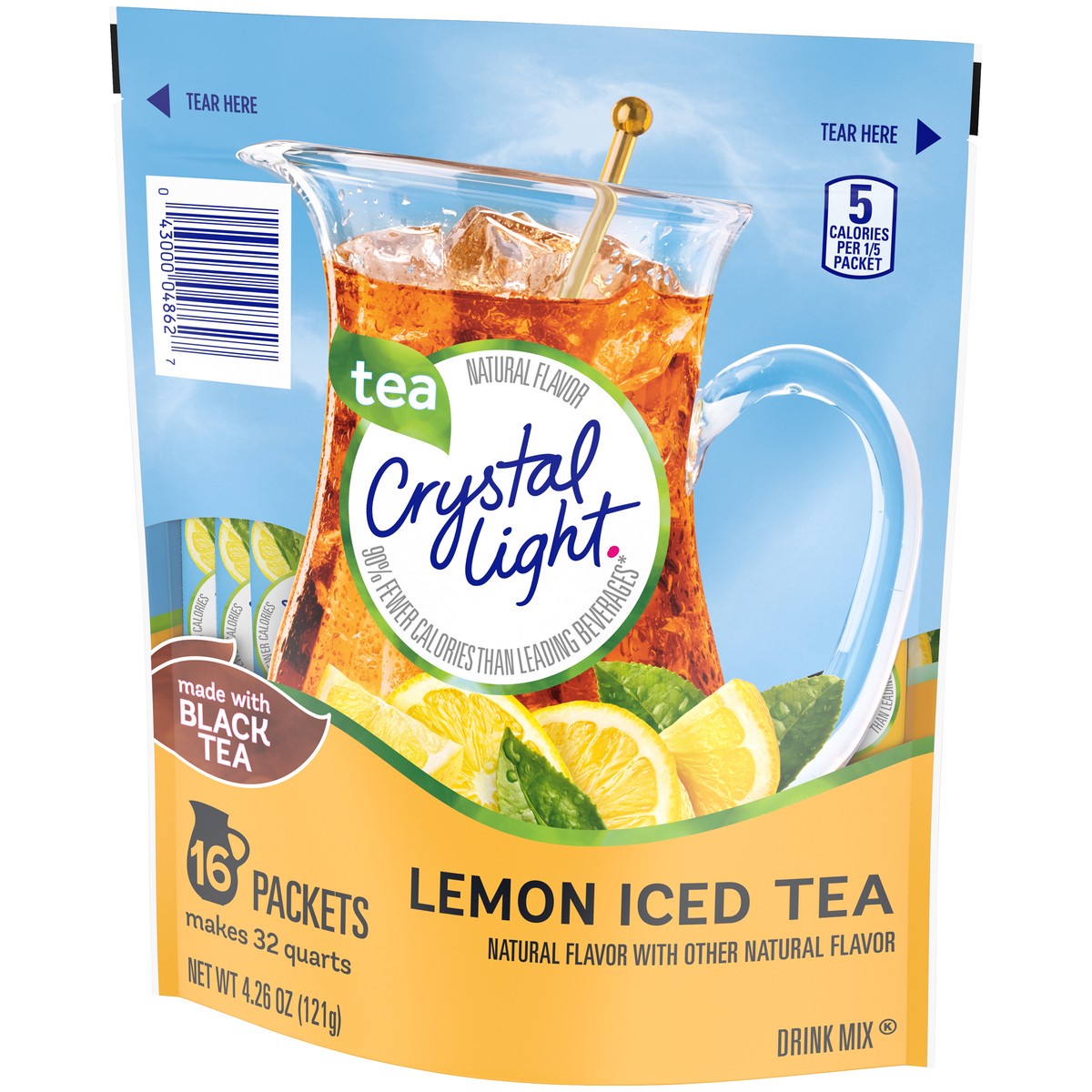 slide 5 of 9, Crystal Light Lemon Iced Tea Naturally Flavored Powdered Drink Mix, 16 ct Pitcher Packets, 16 ct