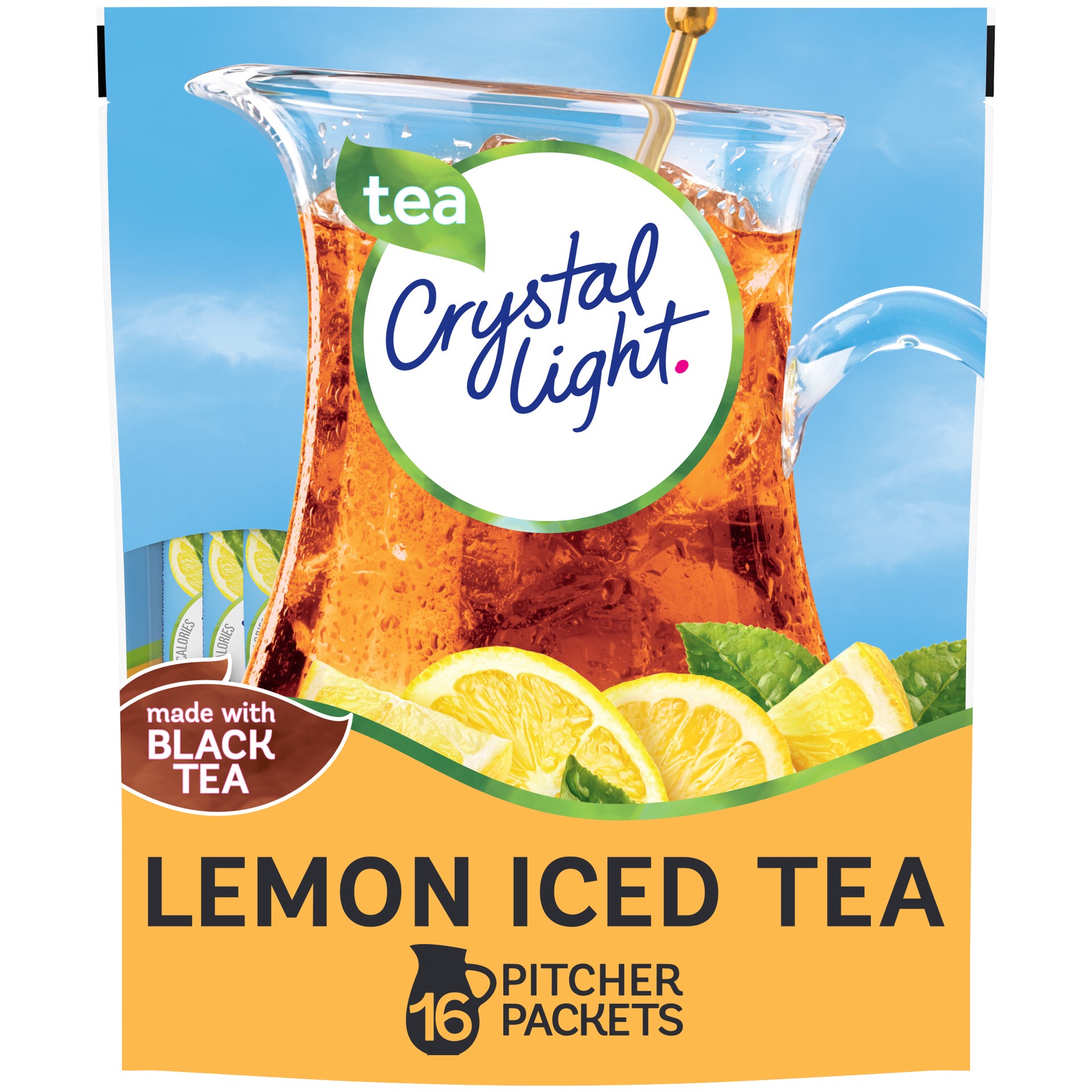 slide 1 of 9, Crystal Light Lemon Iced Tea Naturally Flavored Powdered Drink Mix, 16 ct Pitcher Packets, 16 ct