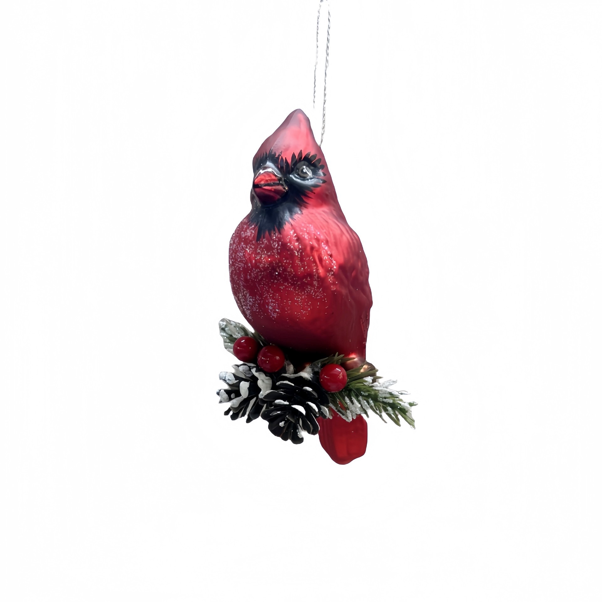 slide 3 of 3, 4.5" Cardinal With Greenery Glass Ornament By Ashland, 4.5 in