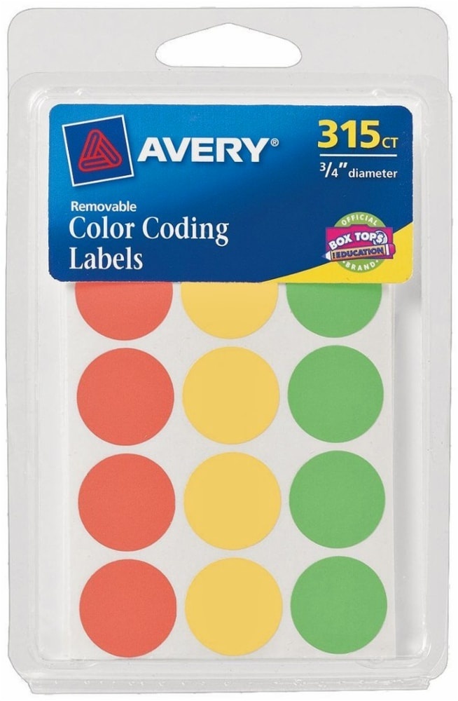 slide 1 of 1, Avery Removable Color Coding Labels, 315 ct