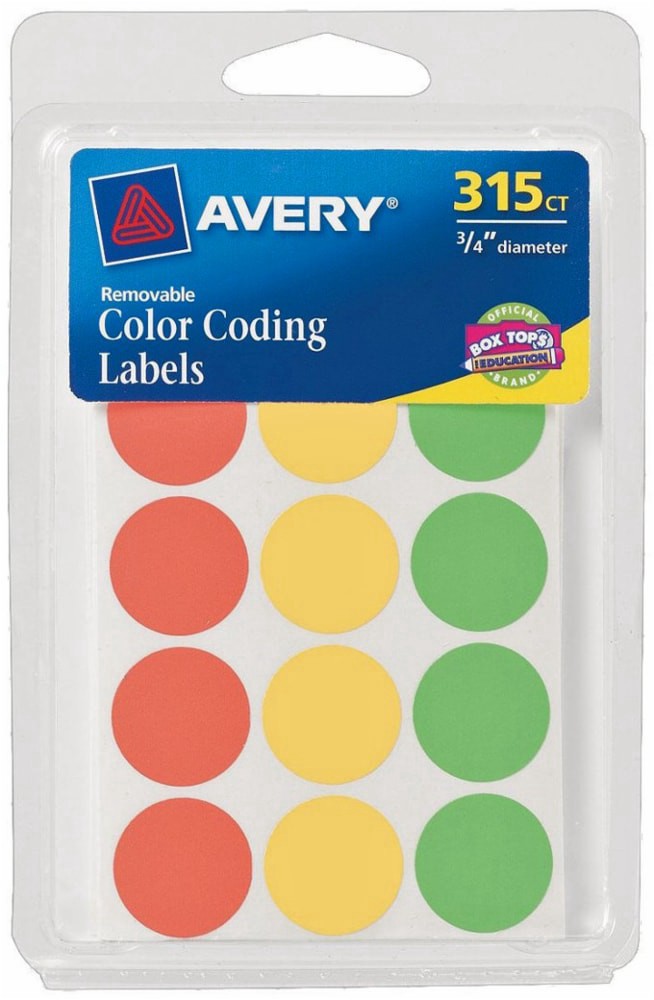 slide 1 of 2, Avery Removable Color Coding Labels, 315 ct