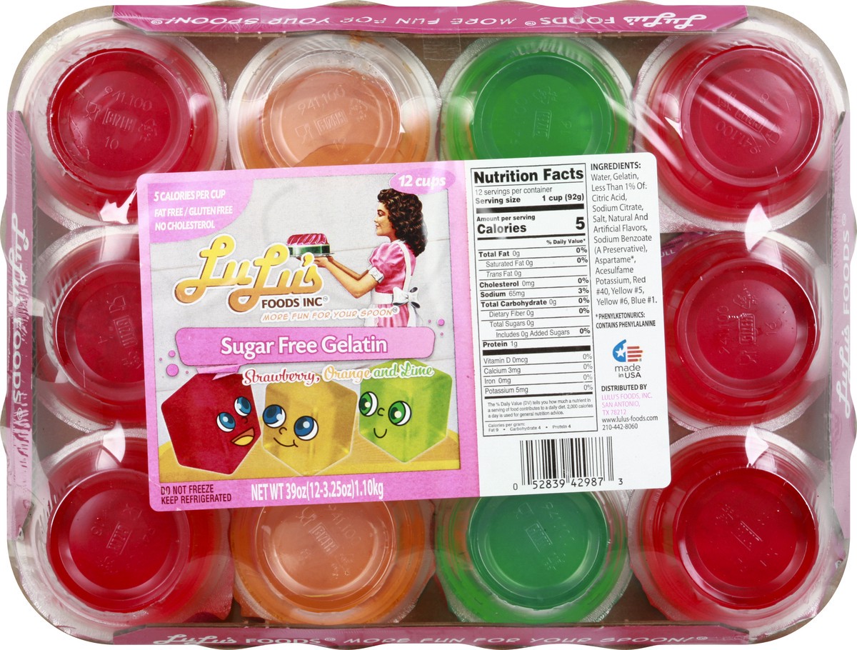 slide 5 of 13, Lulus Sugar Free Strawberry, Orange and Lime Gelatin 12 ea, 12 ct; 4 oz