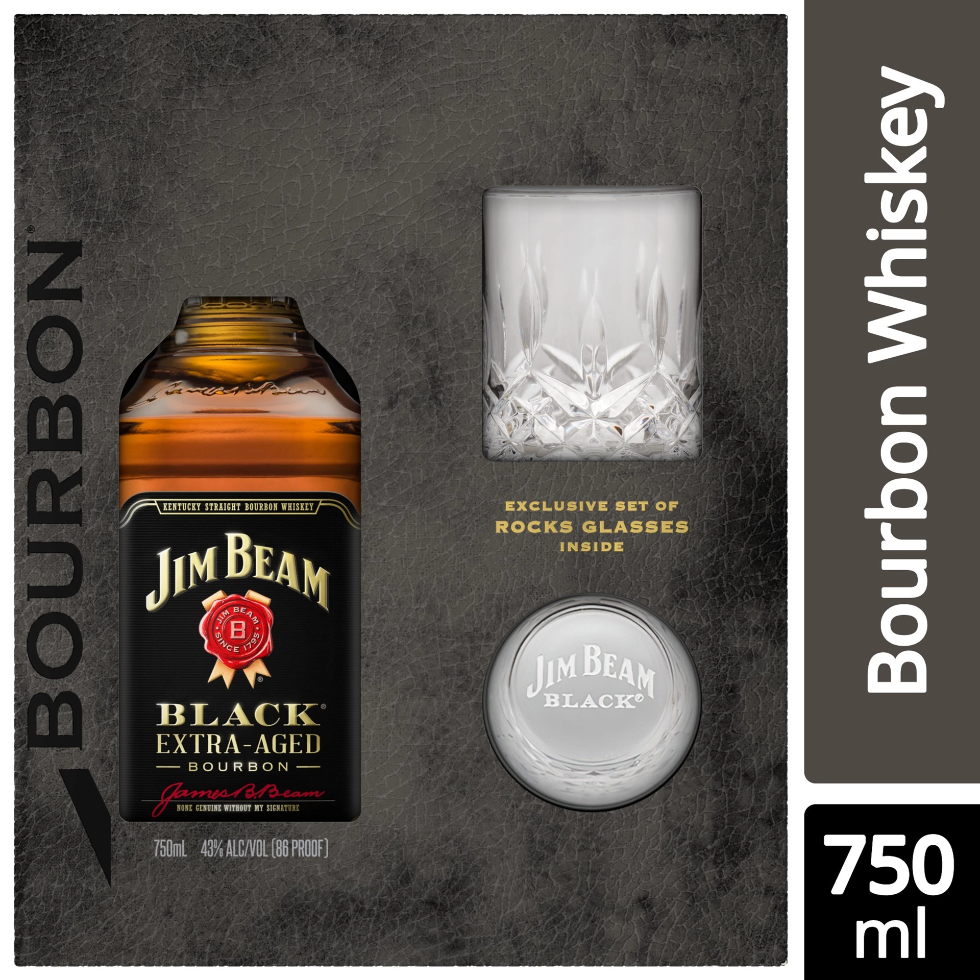 slide 1 of 2, Jim Beam Black Extra-Aged Kentucky Straight Bourbon Whiskey 750 ml with Glasses, 750 ml