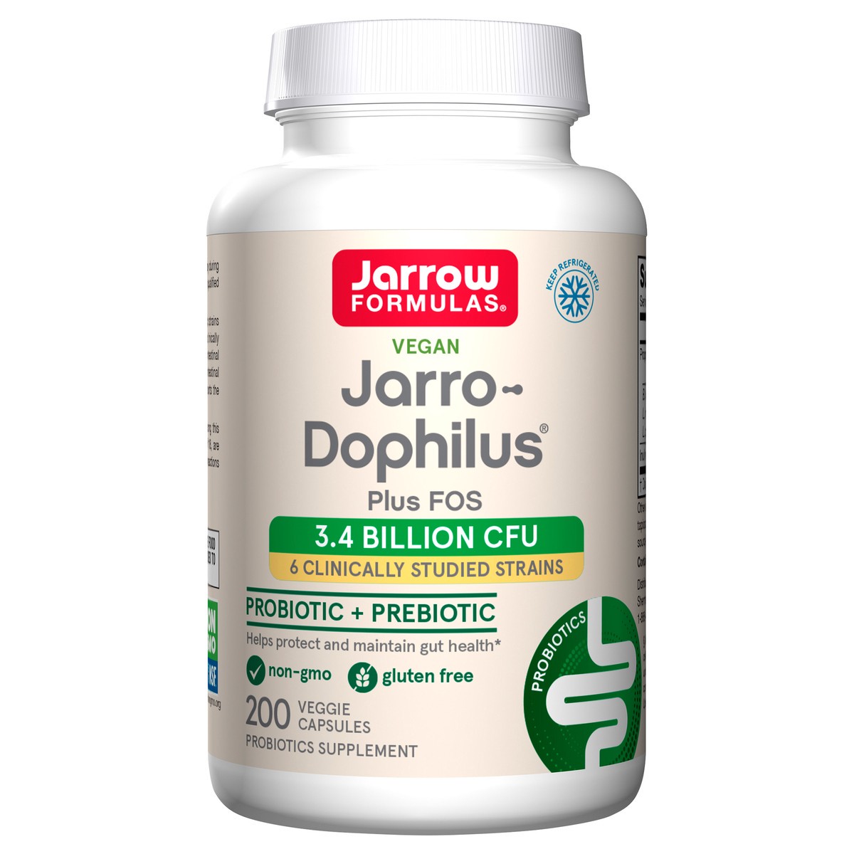 slide 1 of 1, Jarrow Formulas Jarro-Dophilus + FOS - 3.4 Billion CFU Per Serving - Prebiotic & Probiotics Supplement for Immune & Intestine Support - Up to 200 Servings (Veggie Capsules), 200 ct