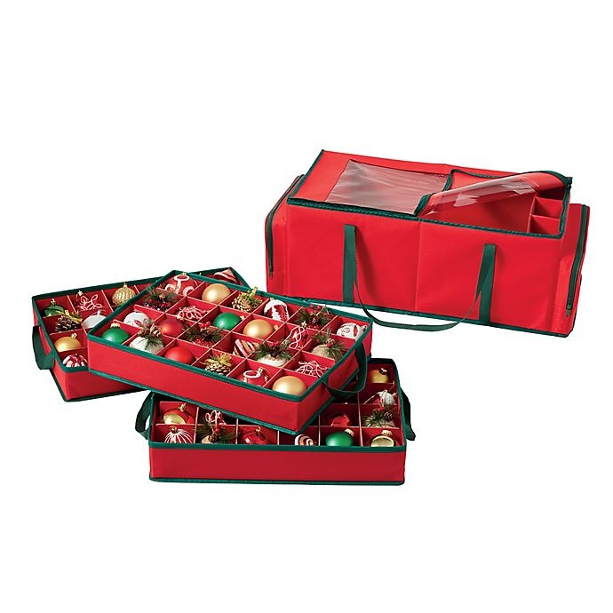 slide 1 of 3, Winter Wonderland ORG 3-Tray Polyester Christmas Ornament Storage Case - Red, 1 ct