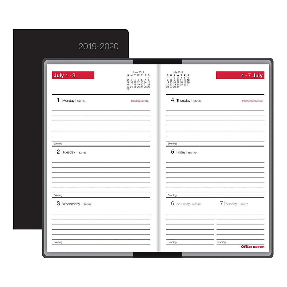 slide 1 of 1, Office Depot Brand Weekly Academic Planner, 3-5/8'' X 6'', 30% Recycled, Black, July 2019 To June 2020, 1 ct