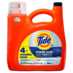Tide Hygienic Clean Heavy 10x Duty Liquid Laundry Detergent, Original Scent, 132 fl oz., 94 loads, HE Compatible
